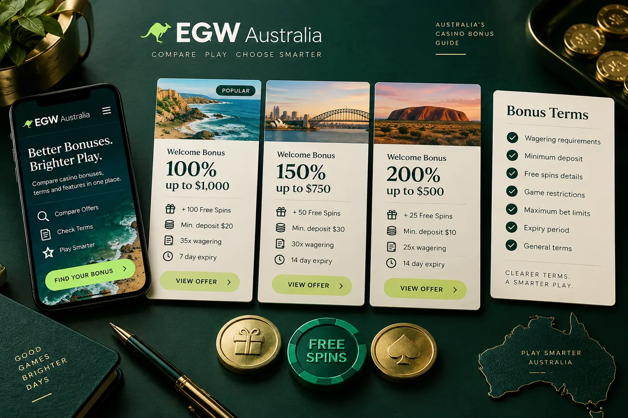 EGW Australia bonus terms comparison dashboard